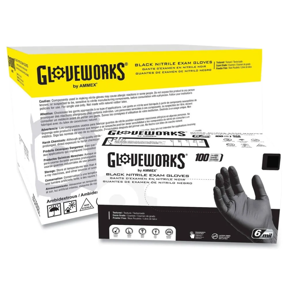 6 mil Powder-Free Nitrile Exam Gloves - 2X-Large, Black (1000/Carton) Cleaning & Janitorial Supplies