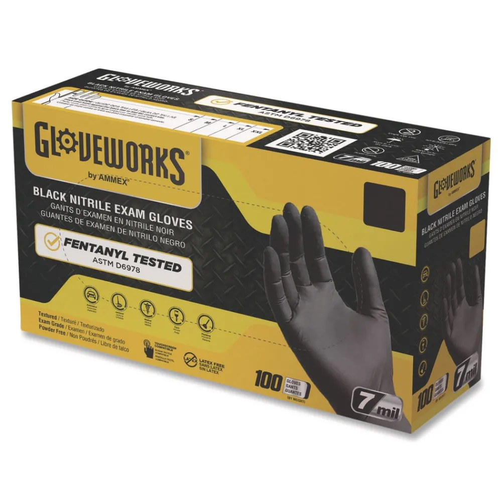 New 6 mil Powder-Free Nitrile Exam Gloves - Large, Black (1000/Carton) Cleaning & Janitorial Supplies