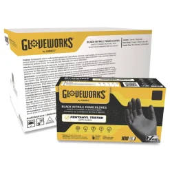 New 6 mil Powder-Free Nitrile Exam Gloves - Large, Black (1000/Carton) Cleaning & Janitorial Supplies