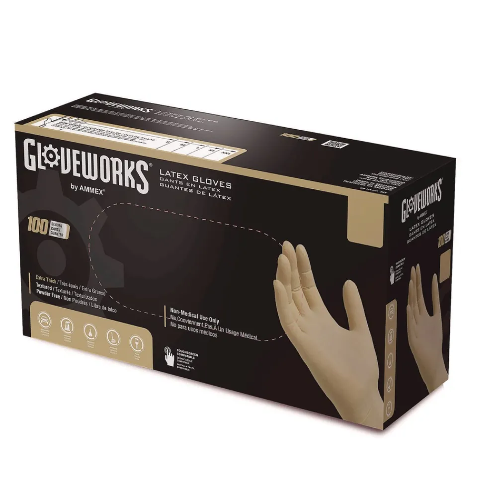New 6 mil Thick 9.5 in. Long Powder-Free Extra Thick Latex Disposable Gloves - Small, Ivory (100/Box, 10 Boxes/Carton) Cleaning & Janitorial Supplies