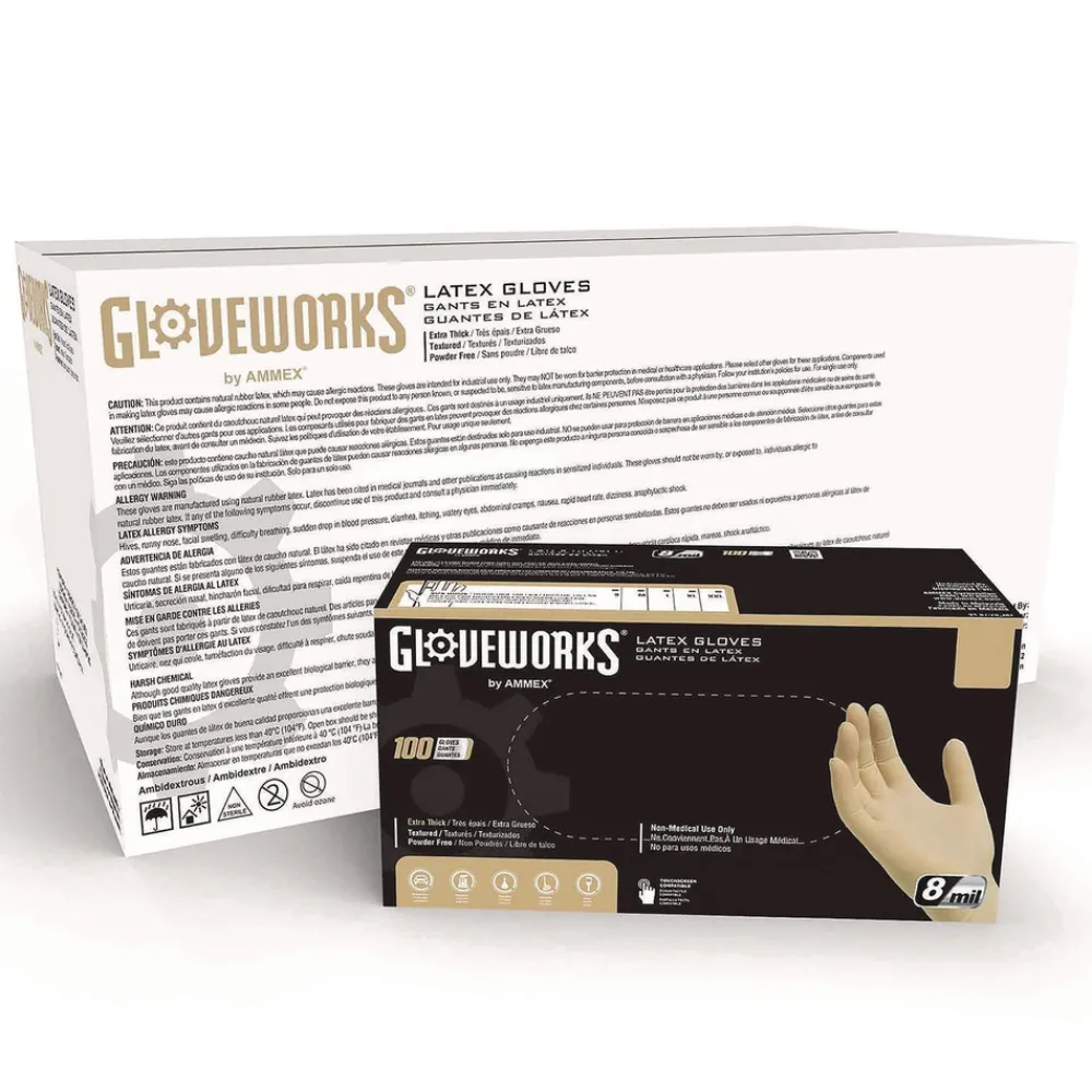 6 mil Thick 9.5 in. Long Powder-Free Extra Thick Latex Disposable Gloves - Large, Ivory (100/Box, 10 Boxes/Carton) Cleaning & Janitorial Supplies