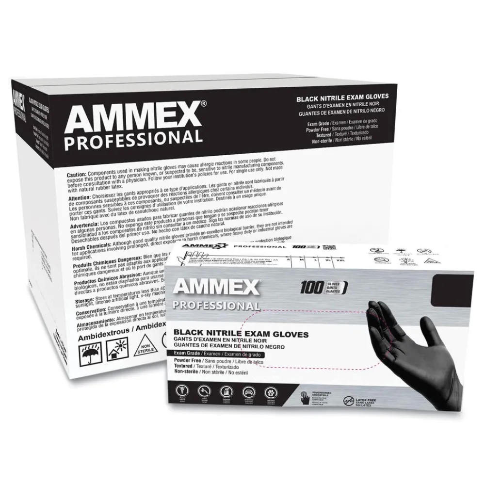 Outlet Nitrile Exam Gloves, Powder-Free, 3 mil, Small, Black, 100/Box, 10 Boxes/Carton Cleaning & Janitorial Supplies