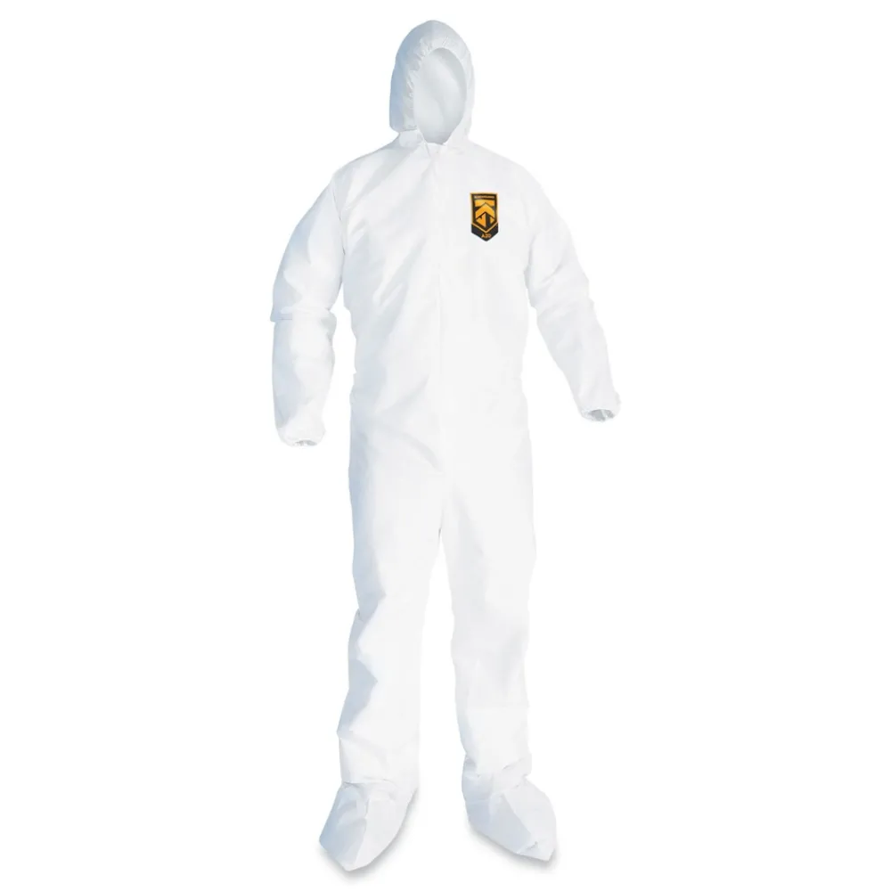 Clearance A20 Elastic-Back, Hood and Boots Breathable Particle Protection Coveralls - Quadruple Extra Large, White (20/Carton) Bib Overalls