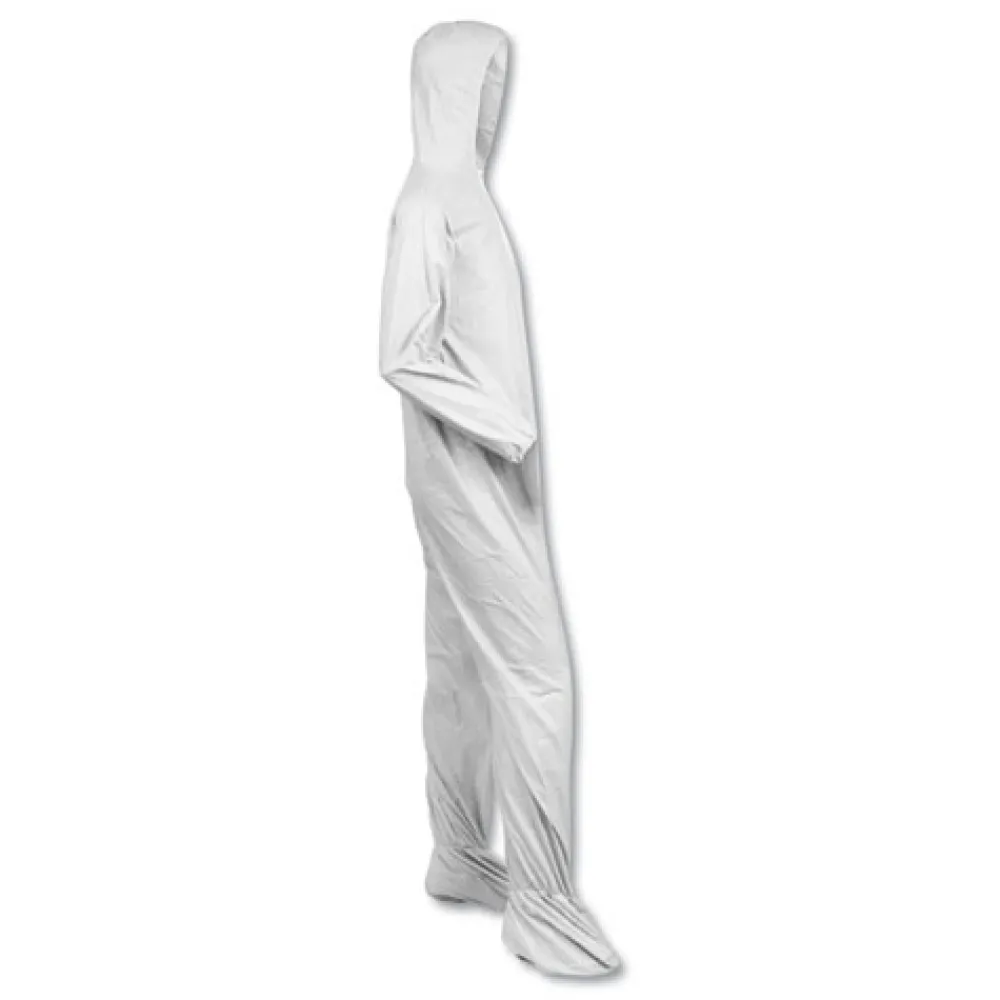 Clearance A40 Elastic-Cuff Ankle Hood and Boot Coveralls - 3X-Large White (25/Carton) Bib Overalls