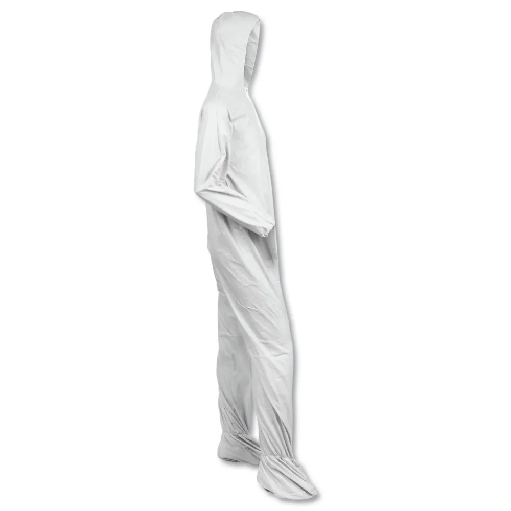 Sale A40 Elastic-Cuff Ankle, Hood, and Boot Coveralls - Large, White (25/Carton) Bib Overalls