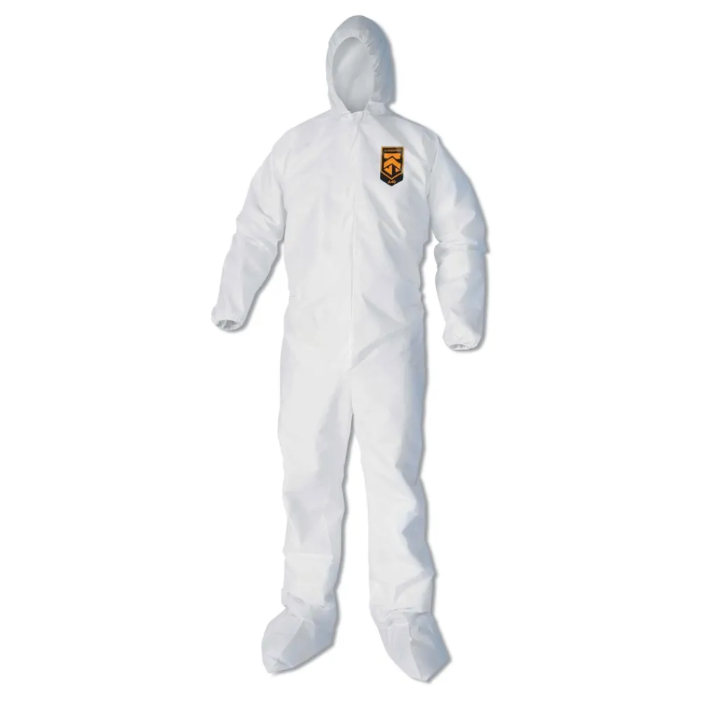 Clearance A40 Elastic-Cuff, Ankle, Hood and Boot Coveralls - 4X-Large, White (25/Carton) Bib Overalls