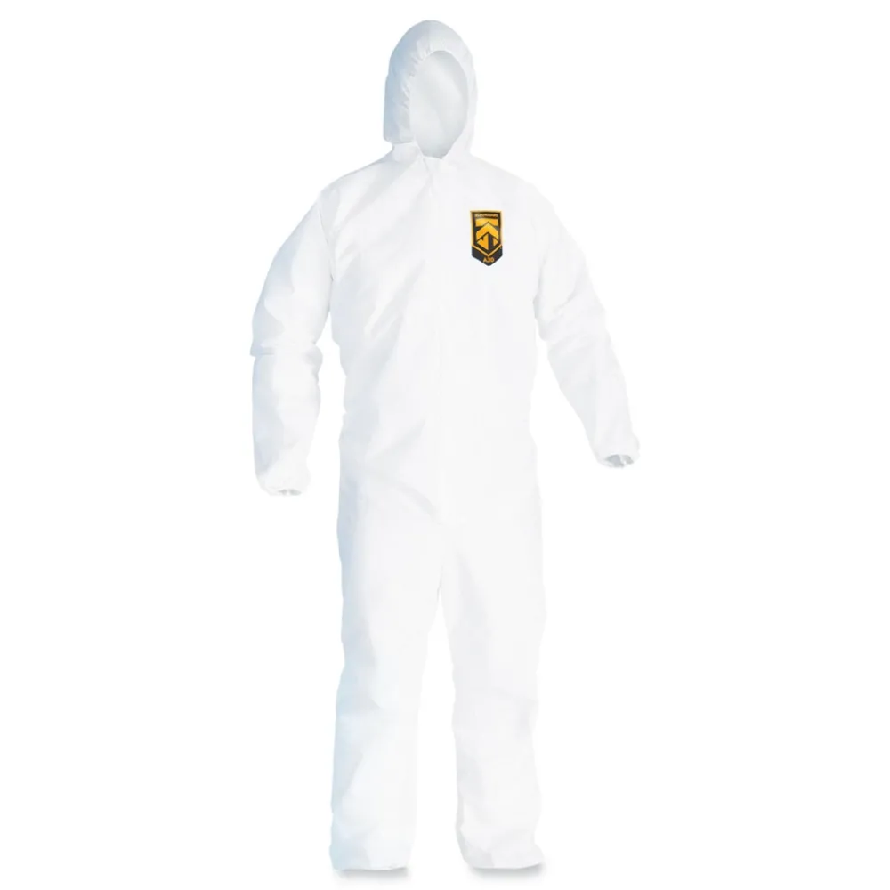 Hot A20 Hood and Elastic-Back Breathable Particle Protection Coveralls - Medium, White (24/Carton) Bib Overalls