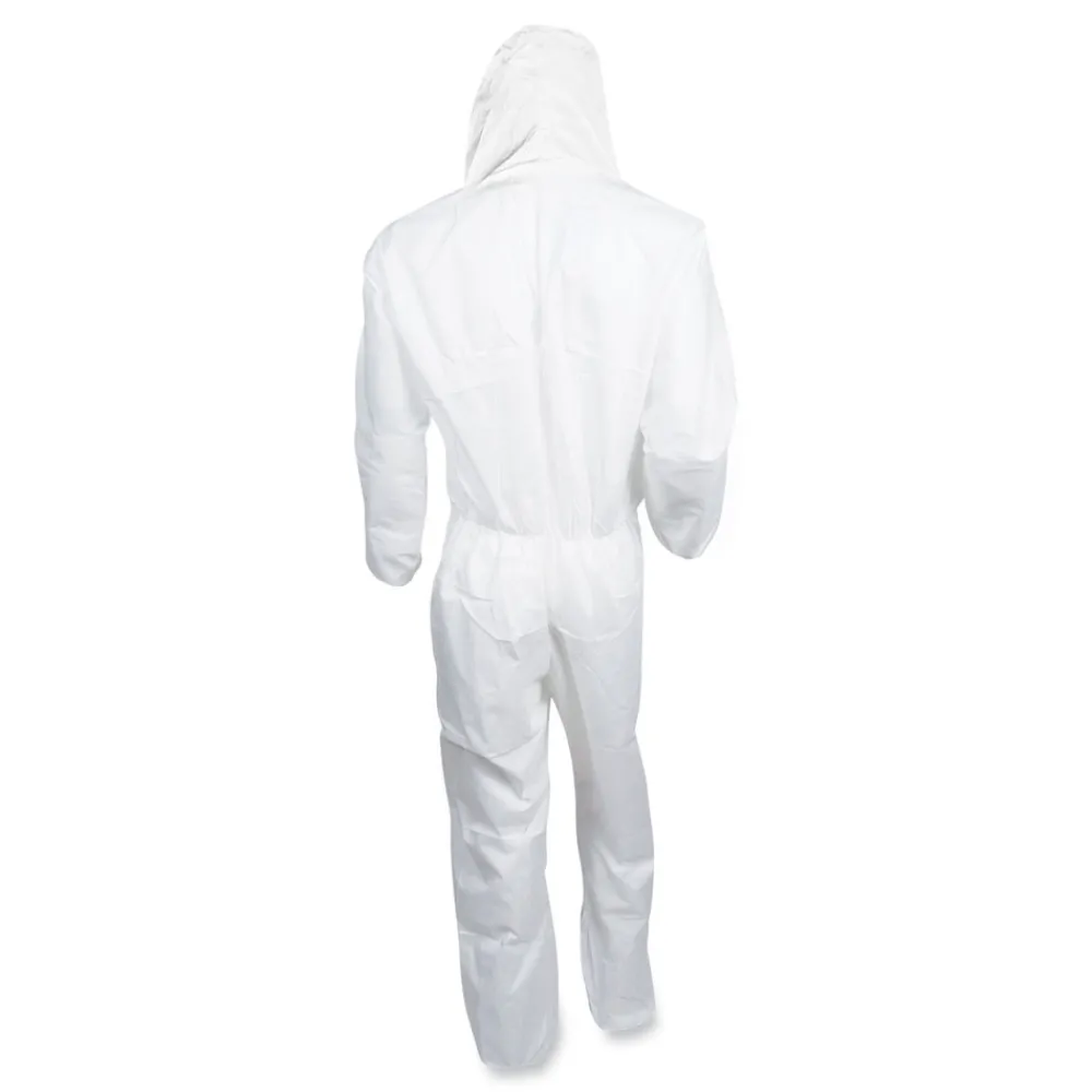 Hot A20 Hood and Elastic-Back Breathable Particle Protection Coveralls - Medium, White (24/Carton) Bib Overalls
