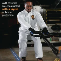 Best A20 Zip Front, Elastic-Back, Wrists, and Ankles Breathable Particle Protection Coveralls - Quadruple Extra Large, White (20/Carton) Bib Overalls