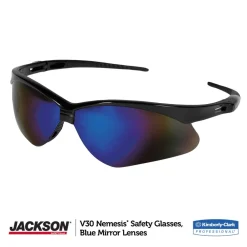 New Nemesis Safety Glasses - Black Frame/Blue Mirror Lens Eye Protection