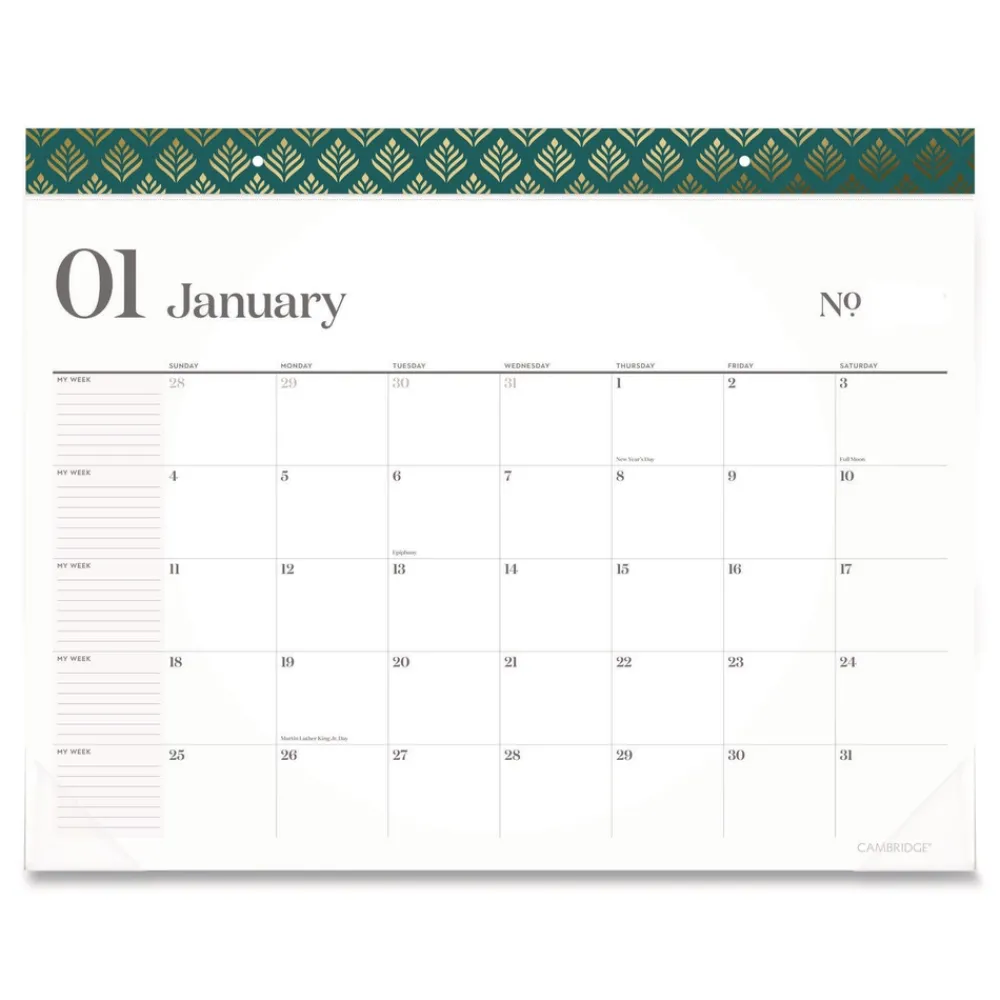 Sale 21.75 in. x 17 in. 12-Month (Jan-Dec): 2026 WorkStyle Monthly Desk Pad Calendar - White Sheets, Teal Headband/Clear Corners Calendars & Planners