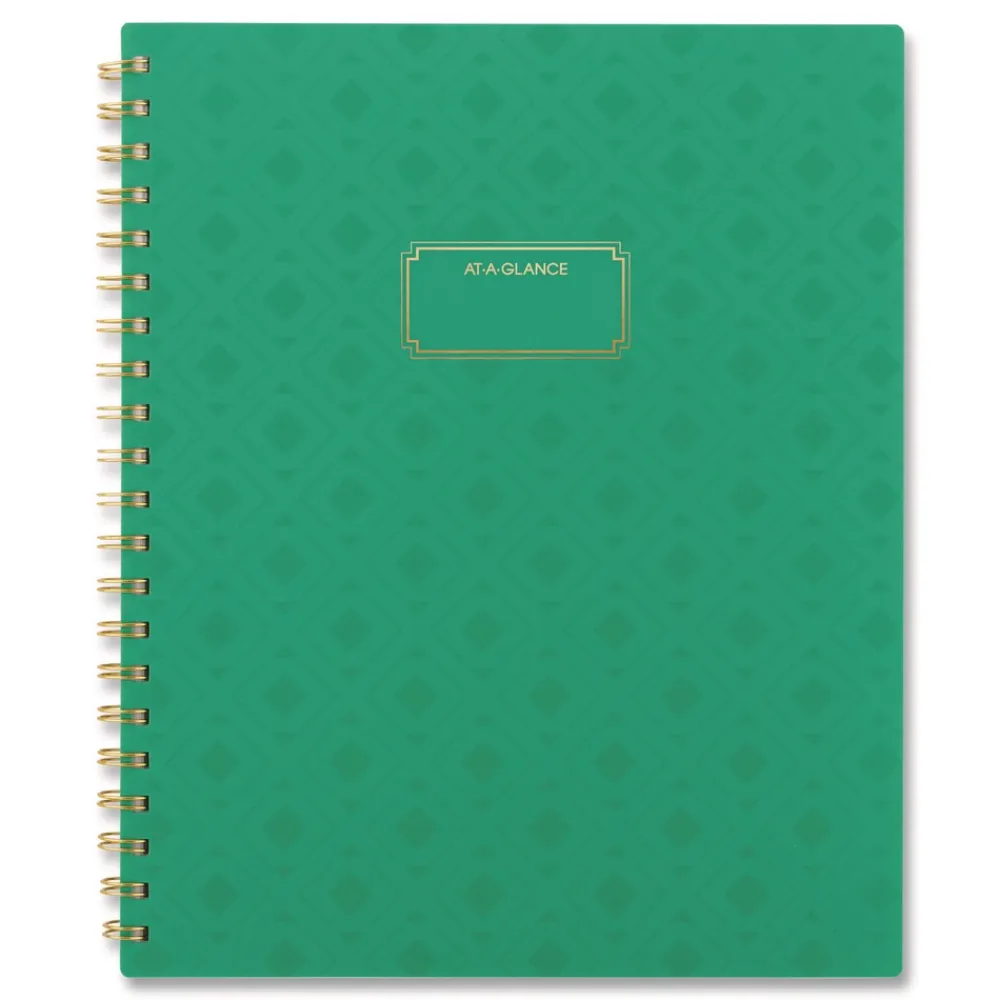 Clearance 11 in. x 8.5 in. 13-Month (Jan-Jan 2026) Badge Geo Weekly/Monthly Planner - Green Cover Paper & Printables