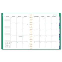Clearance 11 in. x 8.5 in. 13-Month (Jan-Jan 2026) Badge Geo Weekly/Monthly Planner - Green Cover Paper & Printables