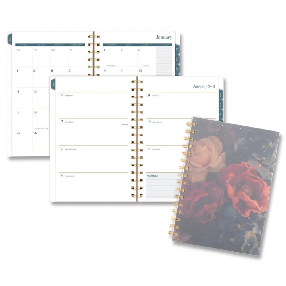 8.5 in. x 5.5 in. 12-Month (Jan-Dec 2026) Midnight Garden Weekly/Monthly Planner - Black/Pink/Green Cover Calendars & Planners