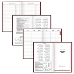 Clearance 12 in. x 7.75 in. Standard 2026 Edition Wide/Legal Rule Daily Diary - Red Cover Paper & Printables