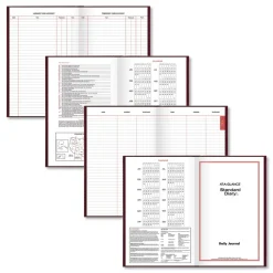New 12 in. x 7.75 in. Standard 2026 Edition Wide/Legal Rule Daily Journal - Red Cover Paper & Printables