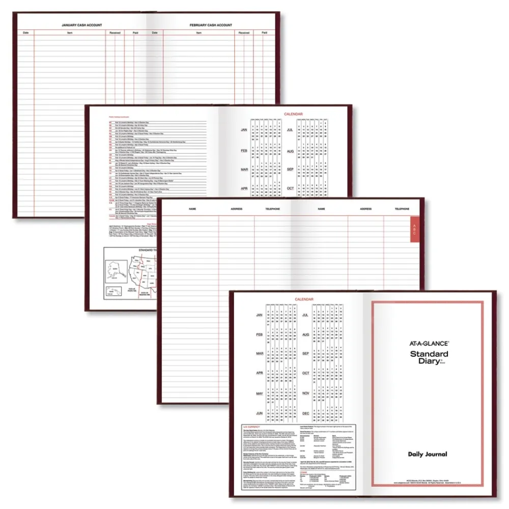 New 12 in. x 7.75 in. Standard 2026 Edition Wide/Legal Rule Daily Journal - Red Cover Paper & Printables