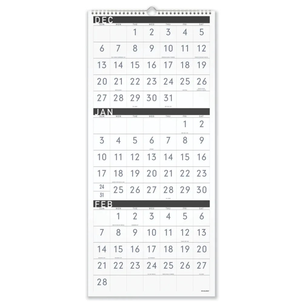 Online 15-Month: Dec 2025 to Feb 2027 Three-Month Reference 12 in. x 27 in. Contemporary Artwork/Formatting Wall Calendar - White Sheets Calendars & Planners