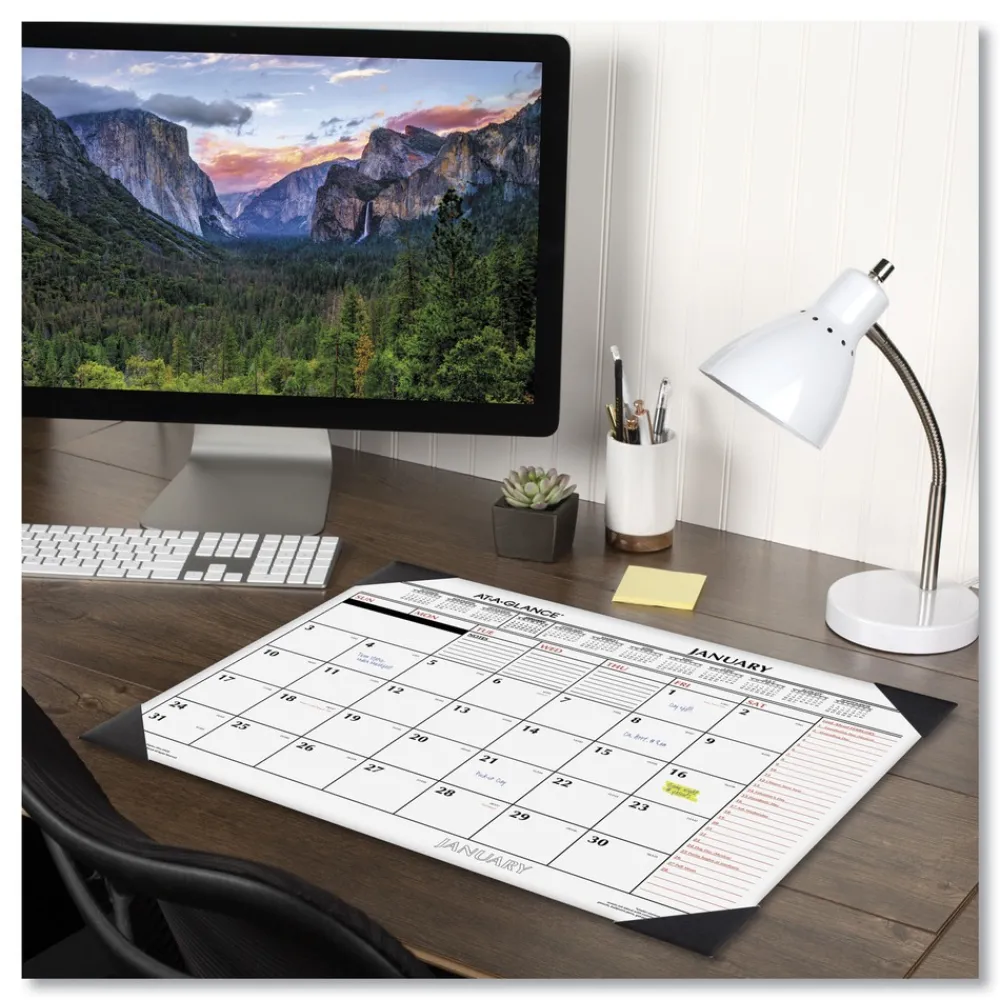Clearance 12-Month (Jan to Dec): 2026 22 in. x 17 in. Two-Color Monthly Desk Pad Calendar - White Sheets, Black Corners Calendars & Planners