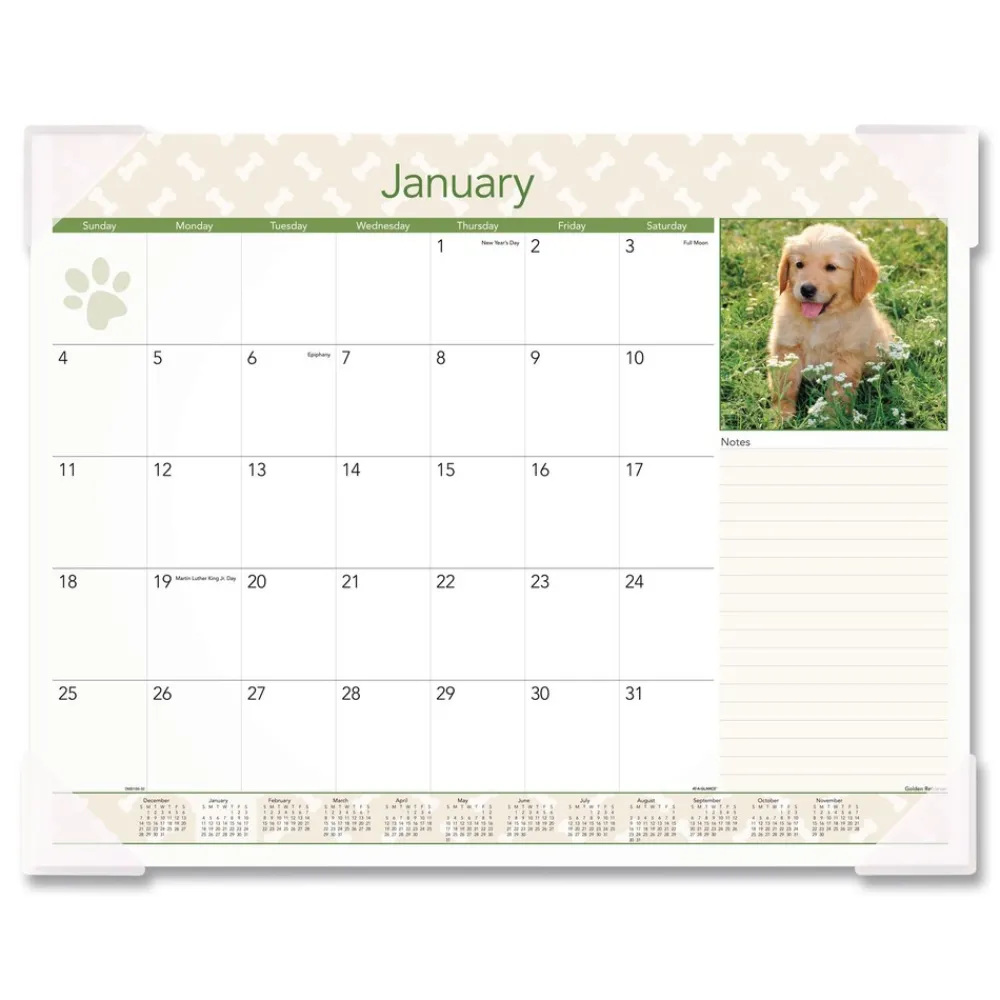 Online 12-Month (Jan to Dec): 2026 22 in. x 17 in. Puppies Photography Puppies Monthly Desk Pad Calendar - White Sheets, Clear Corners Calendars & Planners