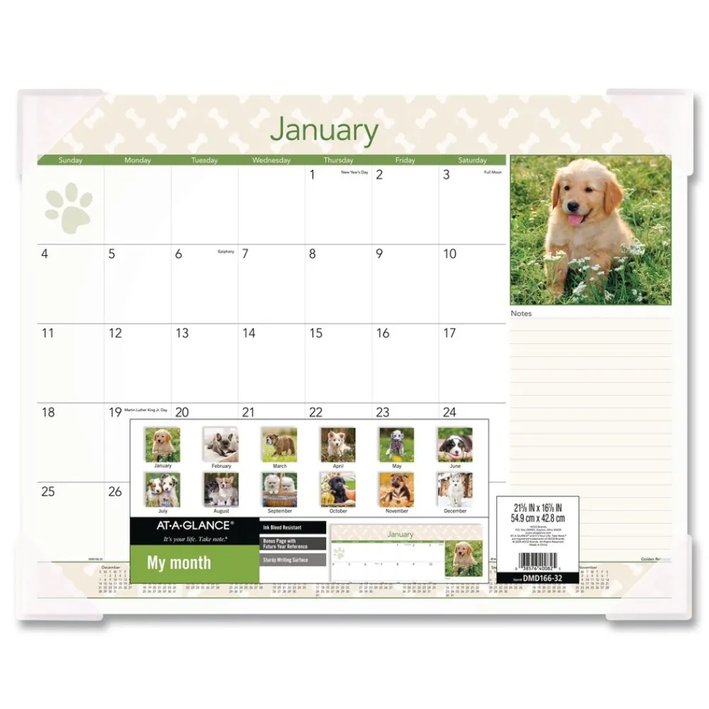 Online 12-Month (Jan to Dec): 2026 22 in. x 17 in. Puppies Photography Puppies Monthly Desk Pad Calendar - White Sheets, Clear Corners Calendars & Planners