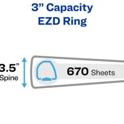 New 11 in. x 8.5 in. 3 Rings 3 in. Capacity Heavy-Duty View Binder with DuraHinge and Locking One Touch EZD Rings - White (4/Carton) Binders & Binding Supplies