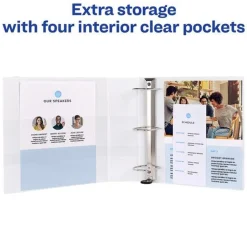 New 11 in. x 8.5 in. 3 Rings 3 in. Capacity Heavy-Duty View Binder with DuraHinge and Locking One Touch EZD Rings - White (4/Carton) Binders & Binding Supplies