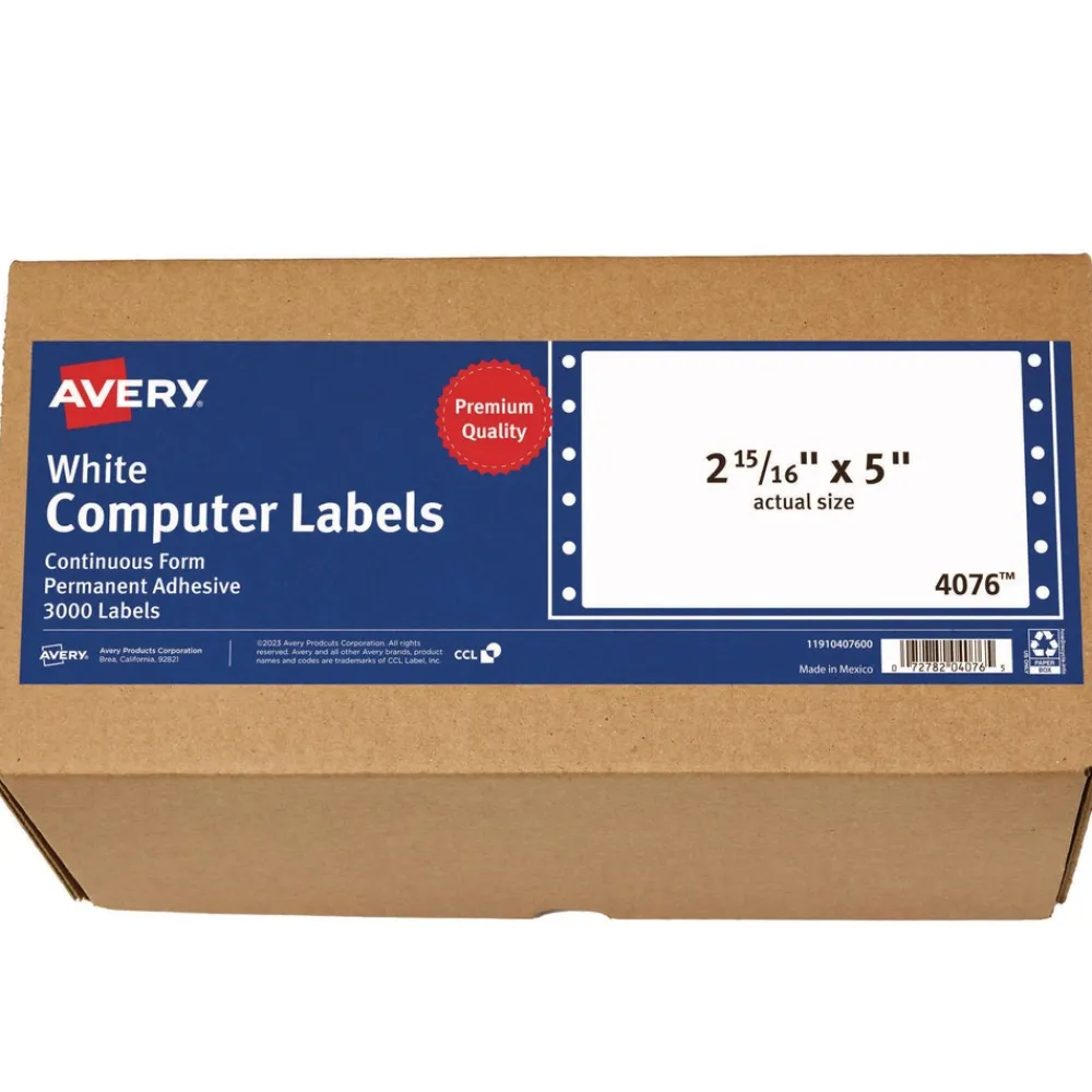 Online 2.94 in. x 5 in. Pin-Fed/Dot Matrix Printer Mailing Labels - White (3000/Box) Labels & Label Makers