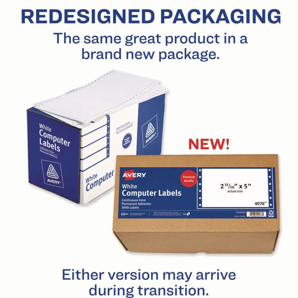 Online 2.94 in. x 5 in. Pin-Fed/Dot Matrix Printer Mailing Labels - White (3000/Box) Labels & Label Makers