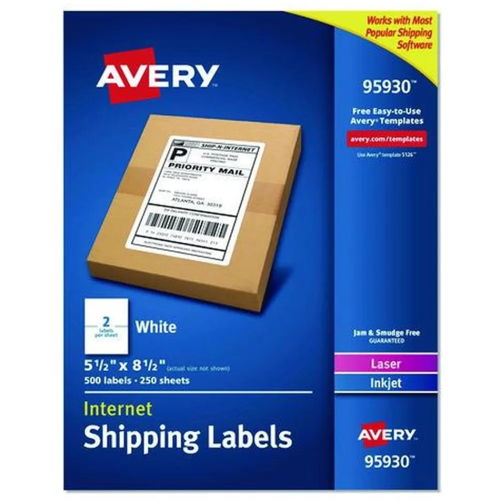Outlet 5.5 in. x 8.5 in. Shipping Labels-Bulk Packs for Inkjet/Laser Printers - White (2/Sheet, 250 Sheets/Box) Labels & Label Makers