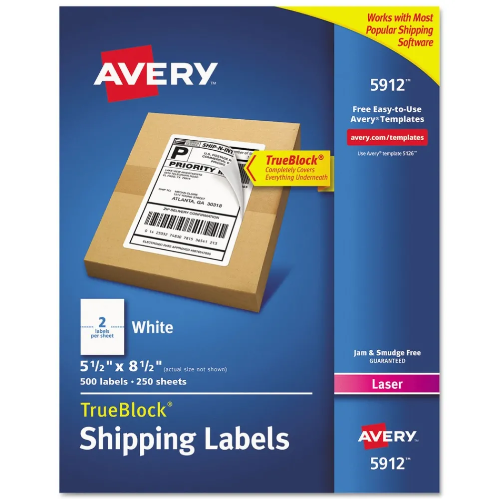 Online 5.5 in. x 8.5 in. Shipping Labels with TrueBlock Technology for Laser Printers - White (2/Sheet, 250 Sheets/Box) Labels & Label Makers
