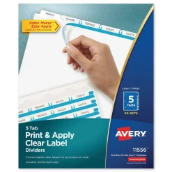 Outlet 11 in. x 8.5 in. 5-Tab Print and Apply Index Maker Clear Label Dividers - White (50 Sets/Box) Binders & Binding Supplies
