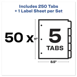 Outlet 11 in. x 8.5 in. 5-Tab Print and Apply Index Maker Clear Label Dividers - White (50 Sets/Box) Binders & Binding Supplies