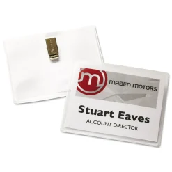 Online 4 in. x 3 in. Top Load Clip-Style Name Badge Holder with Laser/Inkjet Insert - White (40/Box) Labels & Label Makers
