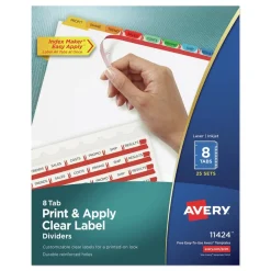 Online Index Maker 11 in. x 8.5 in. 8-Tab Traditional Color Print and Apply Clear Label Dividers - Assorted (25/Box) Binders & Binding Supplies