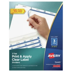 Sale Index Maker 11 in. x 8.5 in. 3-Tab Print and Apply Clear Label Dividers - White (25/Box) Binders & Binding Supplies