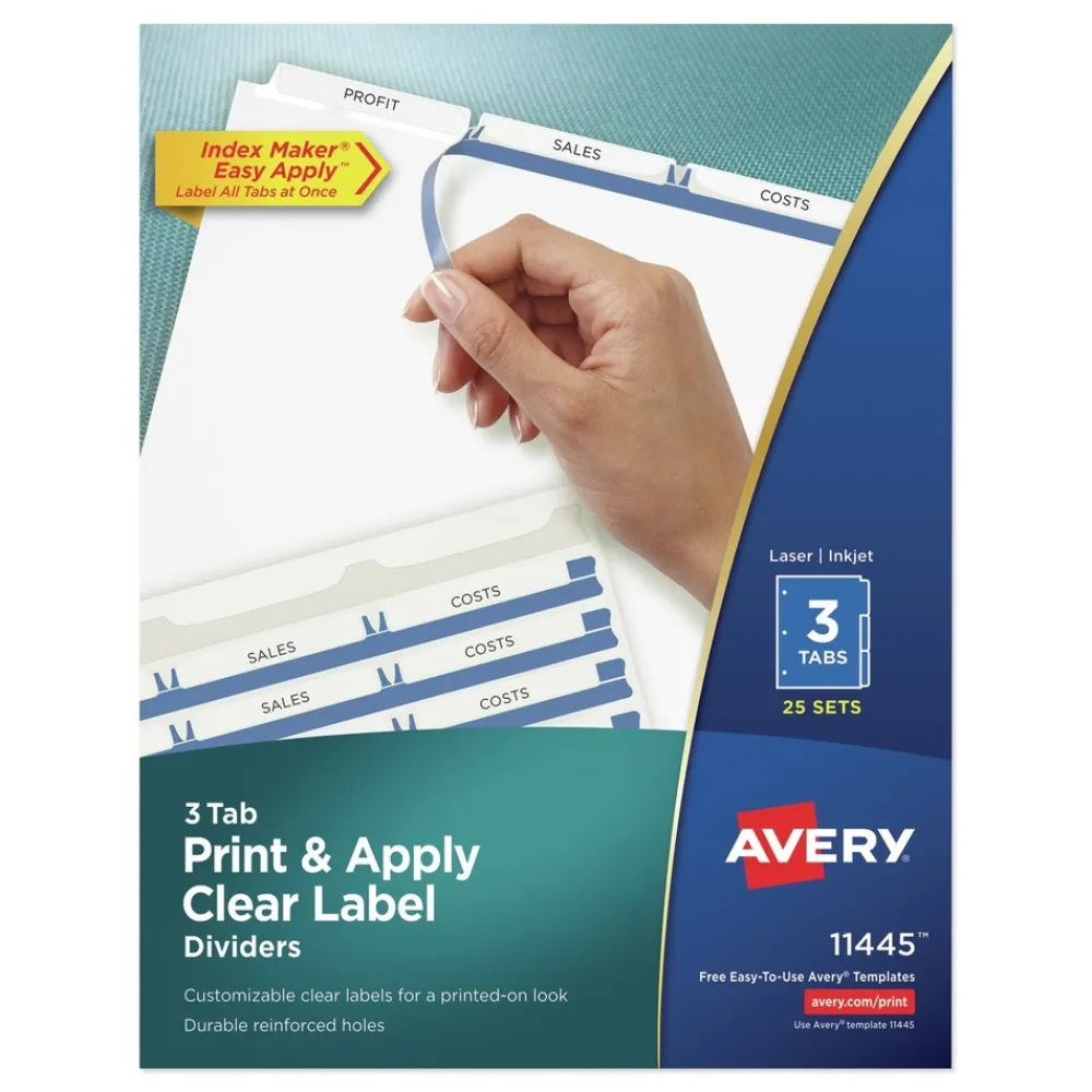 Sale Index Maker 11 in. x 8.5 in. 3-Tab Print and Apply Clear Label Dividers - White (25/Box) Binders & Binding Supplies