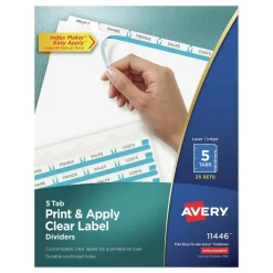New Index Maker 11 in. x 8.5 in. 5-Tab Print and Apply Clear Label Dividers - White (25/Box) Binders & Binding Supplies