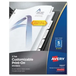 Clearance Print-On 11 in. x 8.5 in. 5-Tab 3-Hole Customizable Punched Dividers - White (125/Pack) Binders & Binding Supplies