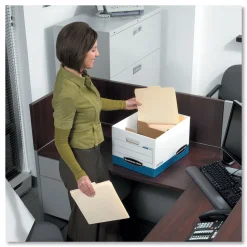 12.75 in. x 16.5 in. x 10.38 in. R-KIVE Heavy-Duty Letter/Legal Storage Boxes with Dividers - White/Blue (12/Carton) Desk Accessories & Office Organizers