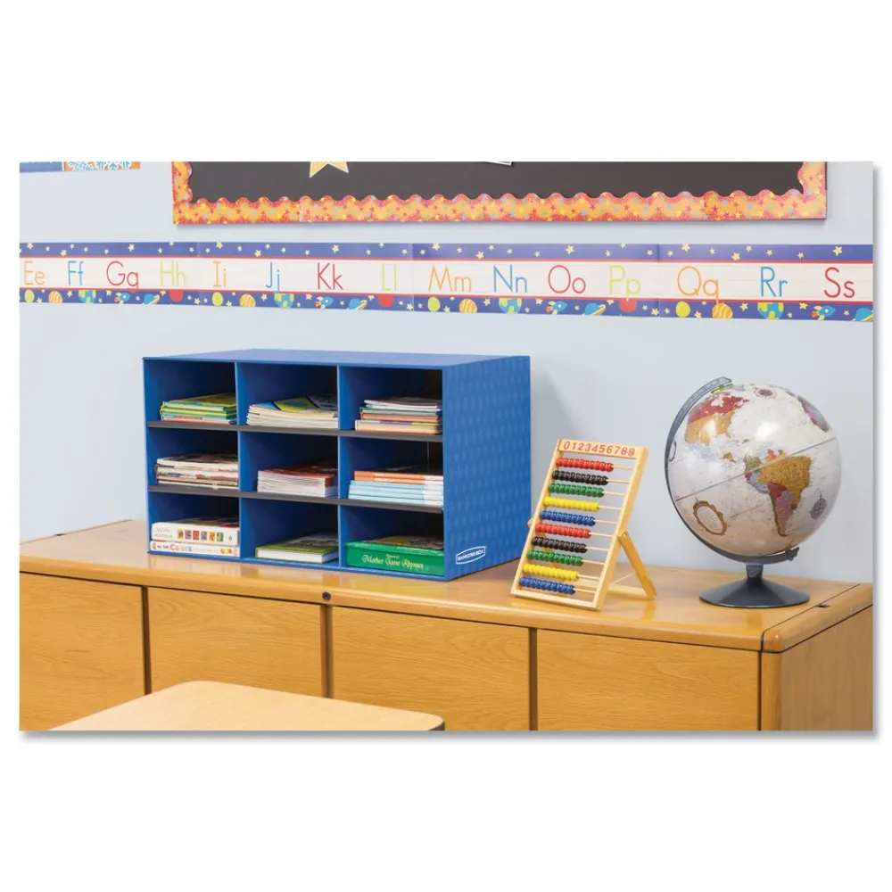 Hot Classroom 28.25 in. x 13 in. x 16 in. 9-Compartment Literature Sorter - Blue (4/Carton) Desk Accessories & Office Organizers