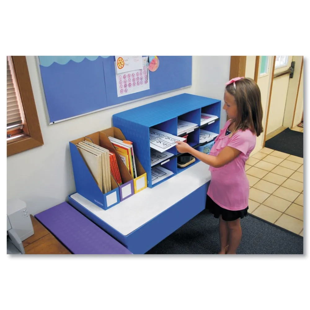 Hot Classroom 28.25 in. x 13 in. x 16 in. 9-Compartment Literature Sorter - Blue (4/Carton) Desk Accessories & Office Organizers