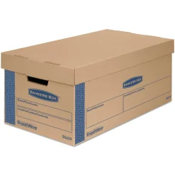 Clearance SmoothMove 12 in. x 24 in. x 10 in. Prime Moving/Storage Boxes with Lift-Off Lid - Small/Brown/Blue (8/Carton) Desk Accessories & Office Organizers