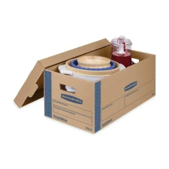 Clearance SmoothMove 12 in. x 24 in. x 10 in. Prime Moving/Storage Boxes with Lift-Off Lid - Small/Brown/Blue (8/Carton) Desk Accessories & Office Organizers