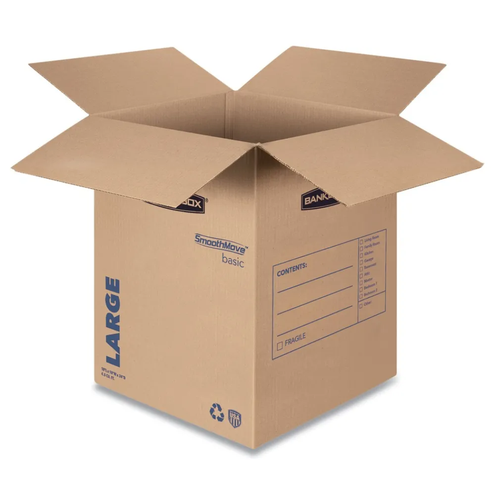 Sale SmoothMove 18 in. x 18 in. x 24 in. Basic Moving/Storage Boxes - Large, Brown/Blue (15/Carton) Desk Accessories & Office Organizers