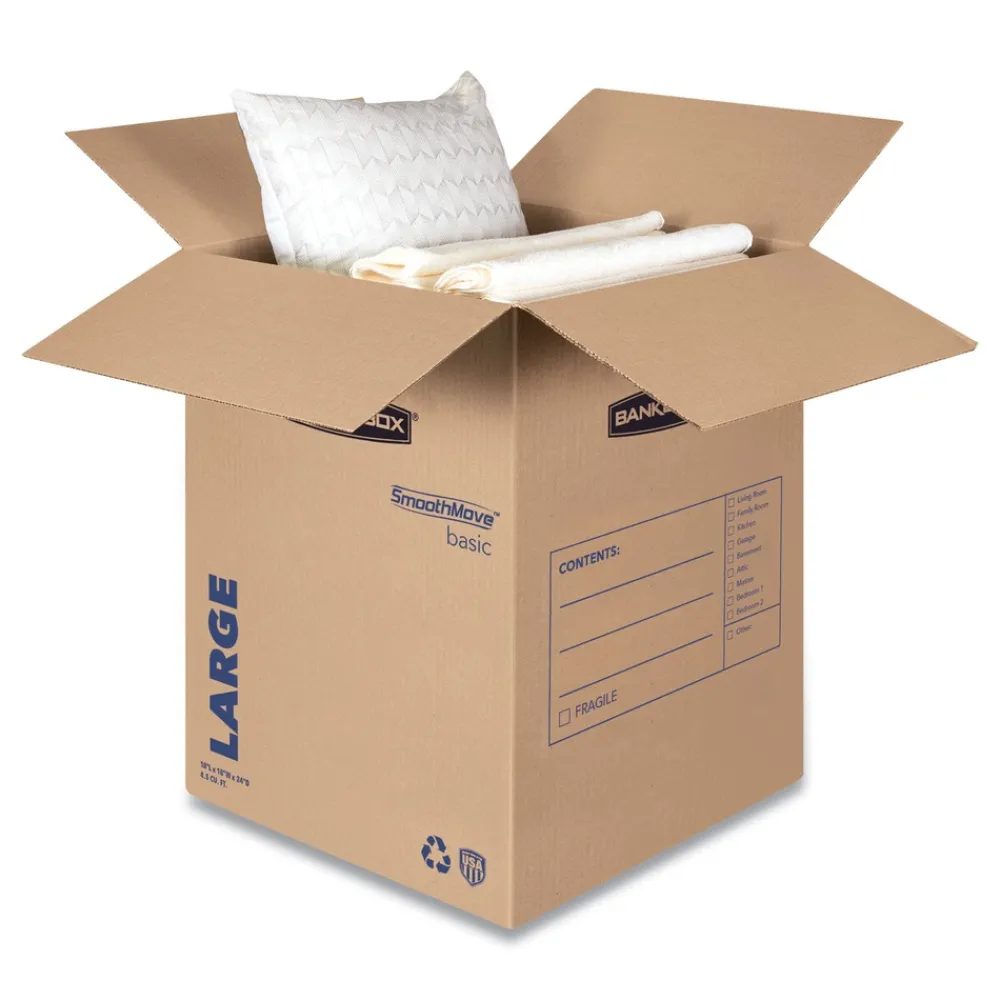 Sale SmoothMove 18 in. x 18 in. x 24 in. Basic Moving/Storage Boxes - Large, Brown/Blue (15/Carton) Desk Accessories & Office Organizers