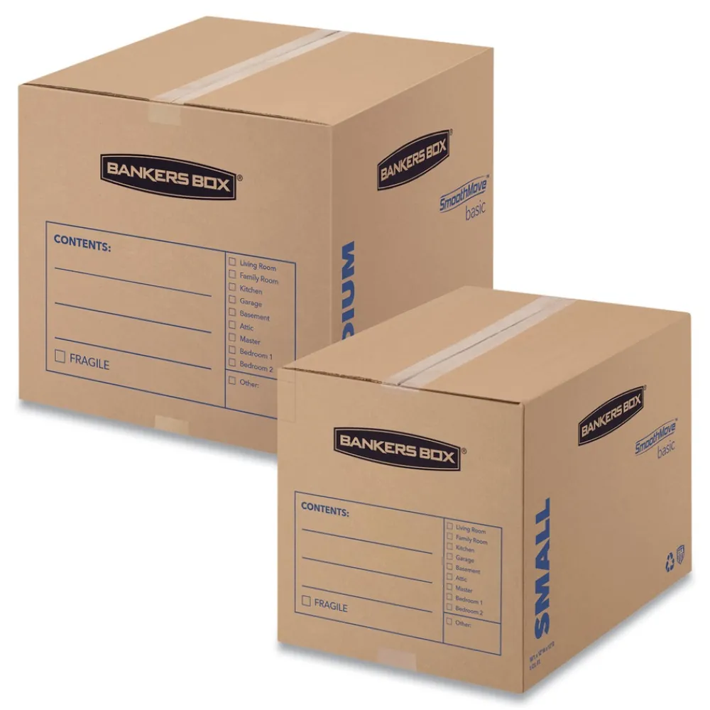 Sale SmoothMove 18 in. x 18 in. x 24 in. Basic Moving/Storage Boxes - Large, Brown/Blue (15/Carton) Desk Accessories & Office Organizers