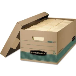 Clearance STOR/FILE 15.88 in. x 25.38 in. x 10.25 in. Medium-Duty 100 Percent Recycled Legal Storage Boxes - Kraft/Green (12/Carton) Desk Accessories & Office Organizers