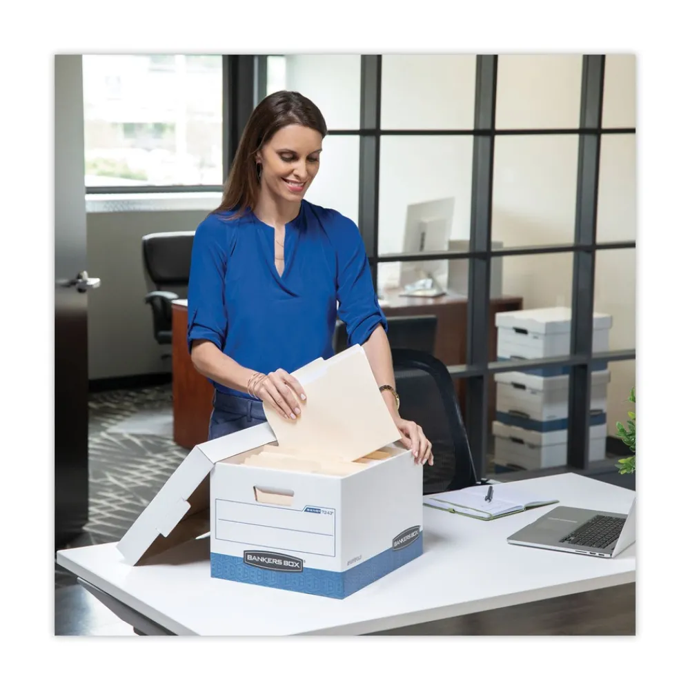 Clearance STOR/FILE 15.88 in. x 25.38 in. x 10.25 in. Medium-Duty 100 Percent Recycled Legal Storage Boxes - Kraft/Green (12/Carton) Desk Accessories & Office Organizers