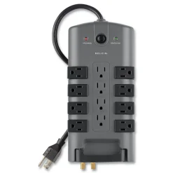 4320 J 12 AC Outlets 8 ft. Cord Pivot Plug Surge Protector - Gray Office Electronics & Batteries